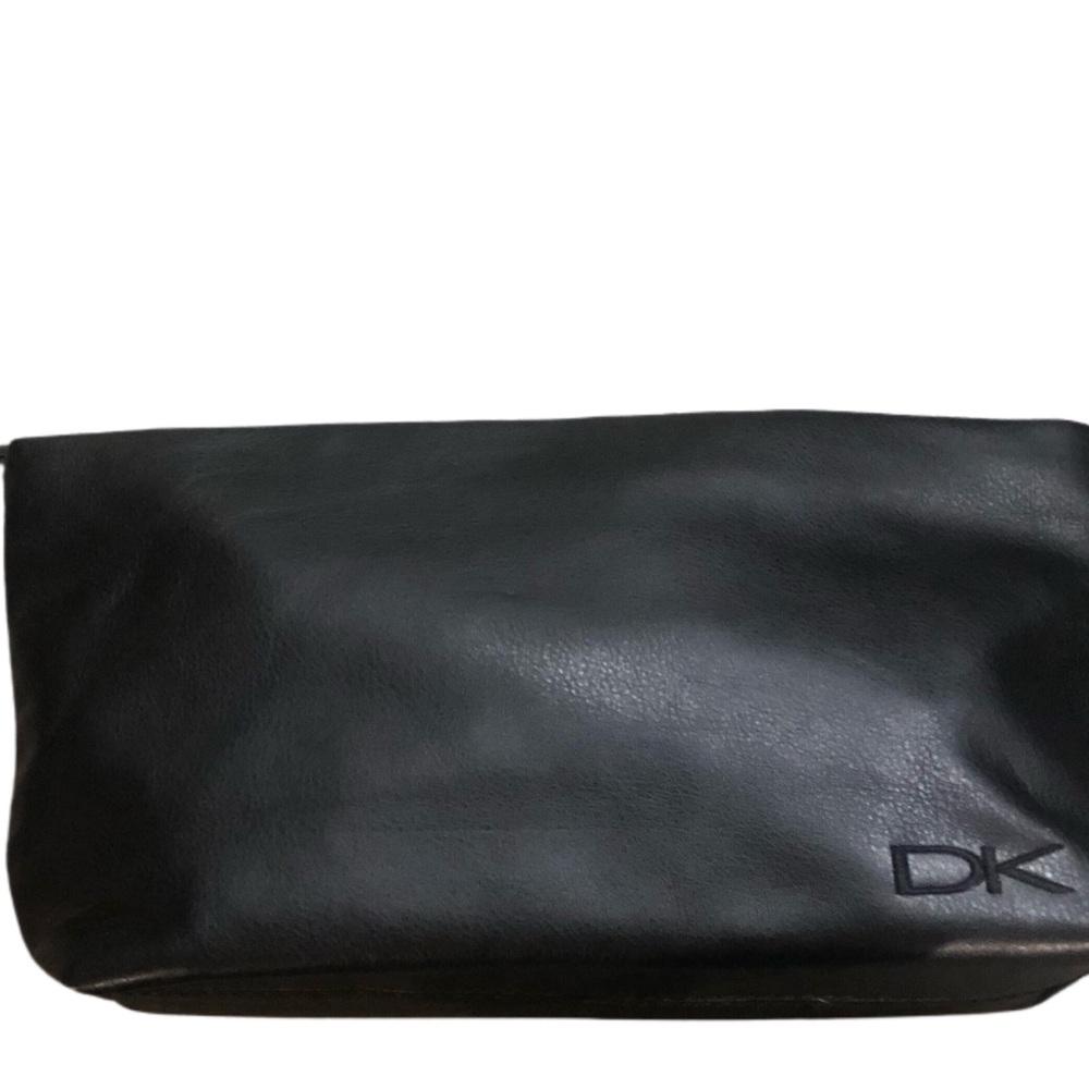 Donna Karan Black Faux Leather Cosmetic Bag NWOT